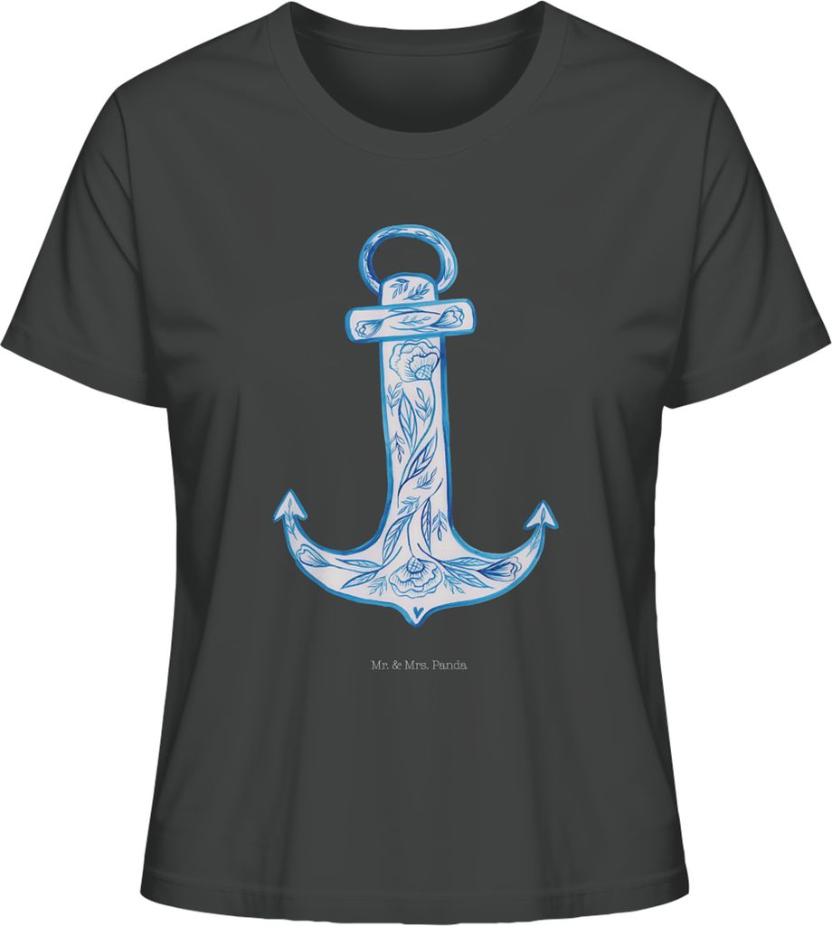 Mr. & Mrs. Panda Damen Basic T-Shirt Anker Blau Größe S - Anthrazit - Geschenk, für Frauen, Oberteil, Lustige Sprüche, Baumwollshirt, Shirt