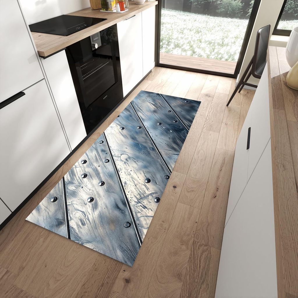 Küchenteppich 80x200cm rutschfest & abwischbar PVC Läufer - Metallplatte