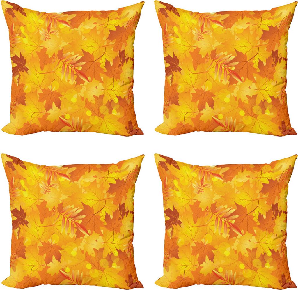 ABAKUHAUS Fallen Kissenbezug Set (4 Stück), Grafik Stapel der getrockneten Blätter, Moderner Doppelseitiger Digitaldruck, 60 cm x 60 cm, Orange Gelb