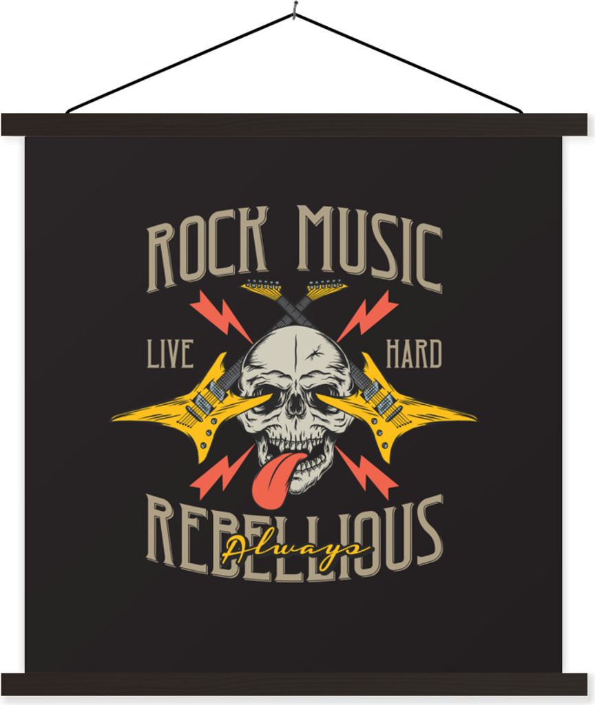 MuchoWow Textilposter Vintage - Gitarre - Totenkopf 90x90 cm mit schwarzem Rahmen - Magnetisches