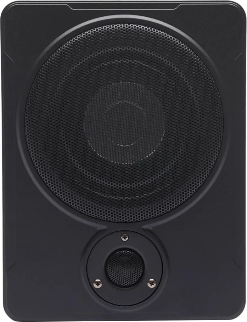 Untersitz-Subwoofer fürs Auto, 8" aktive Bassbox mit integriertem Verstärker, 600 W, kompakt, Kabelsatz inklusive, schwarz