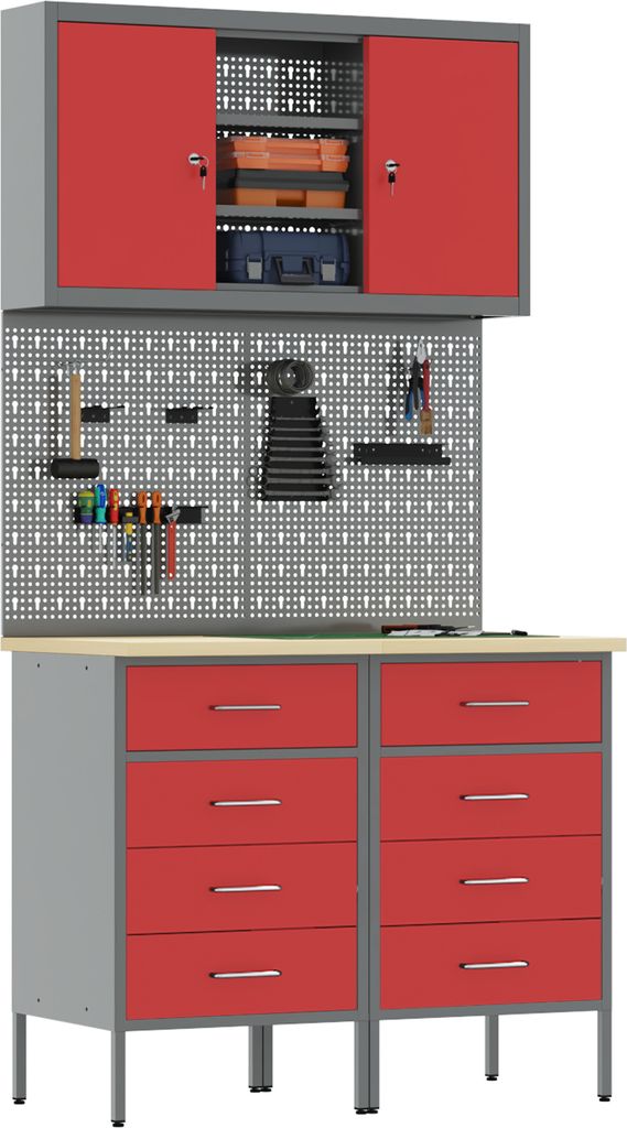 2025 Moderne 5- tlg. Werkbank- Set Rot Stahl - Werkbänke Hommie55697