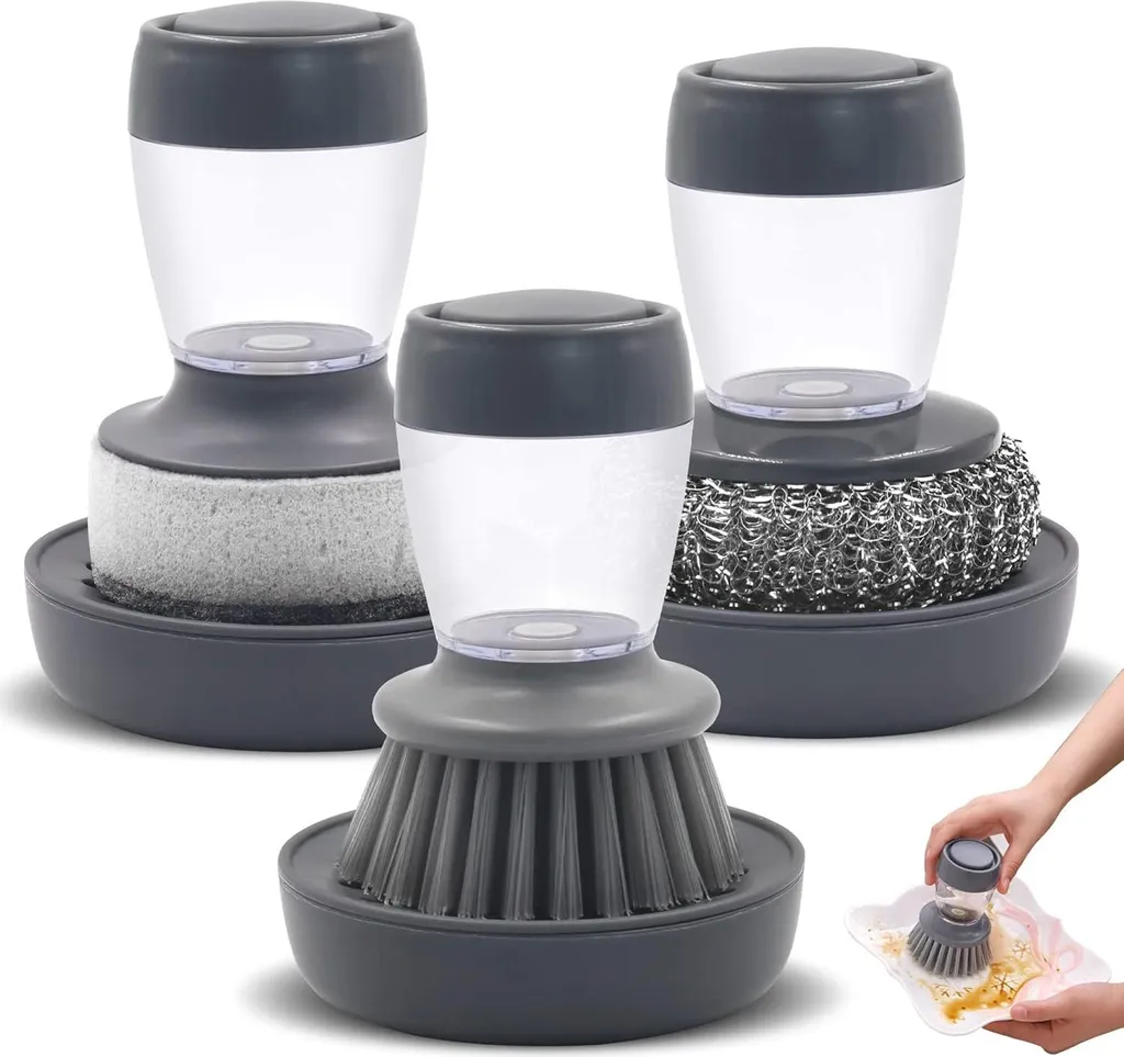 Brosse à vaisselle rechargeable avec 3 bases interchangeables amovibles