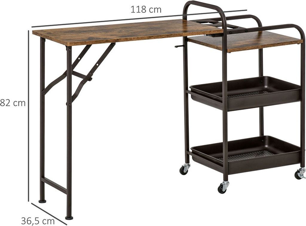 HOMCOM HOMCOM Küchenwagen - 2 Tabletts - Schwarz/Braun - Produktbild 3