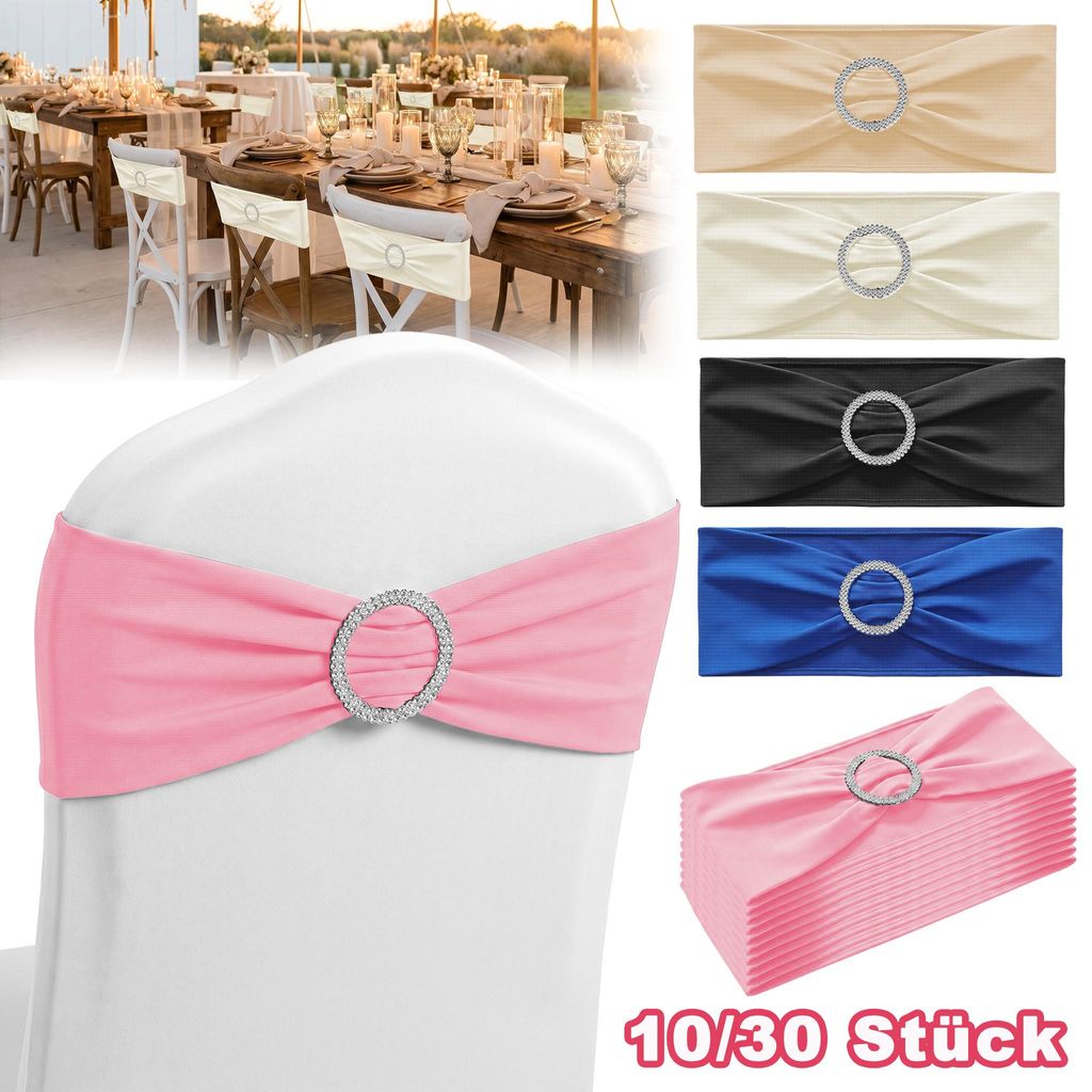 NAIZY 10 Stück Stuhlband mit Kristallverschluss, 14 x 34 cm, Elastische Stuhlschleifen aus Polyester, Passend für die meisten Stühle, Dekoration...