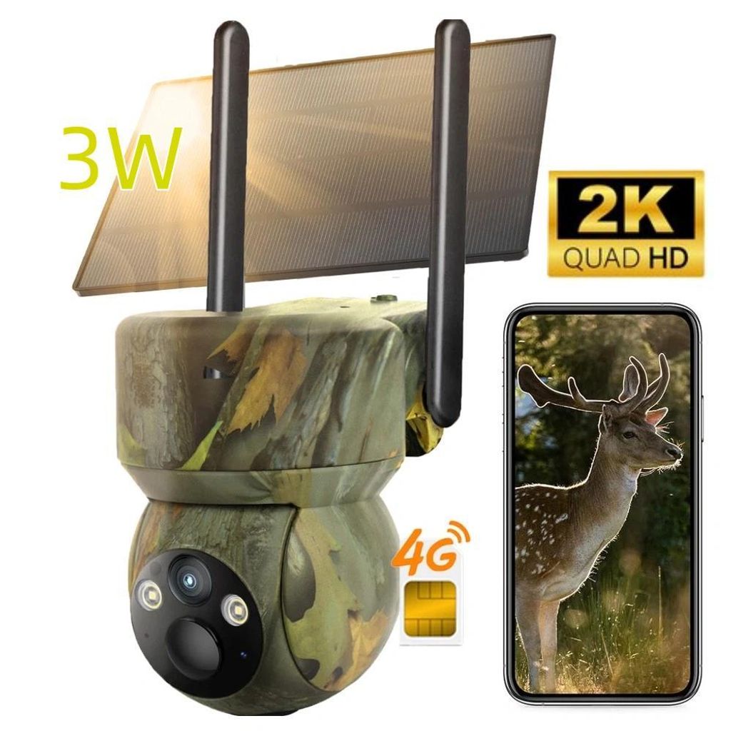 4G LTE Wildkamera mit SIM-Karte und App 2K Überwachungskamera Aussen Solar 336° PTZ Überwachungskamera Aussen Akku 4G Jagdkamera Wildtierkamera