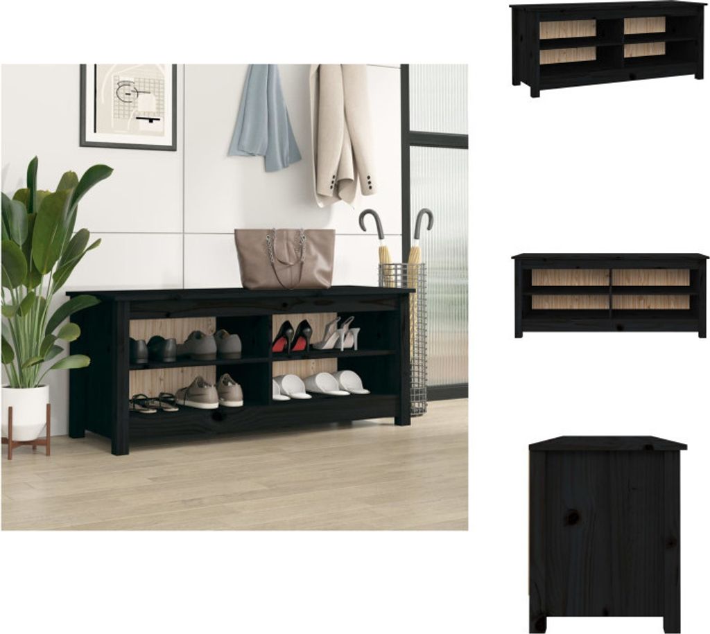 vidaXL Panca per scarpe nera 110x38x45,5 cm in legno di Immagine del prodotto 