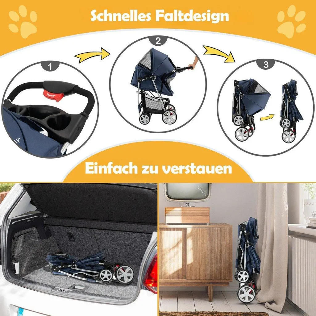 Poussette animaux 15kg pliable - Solution pour chiens âgés ou blessés