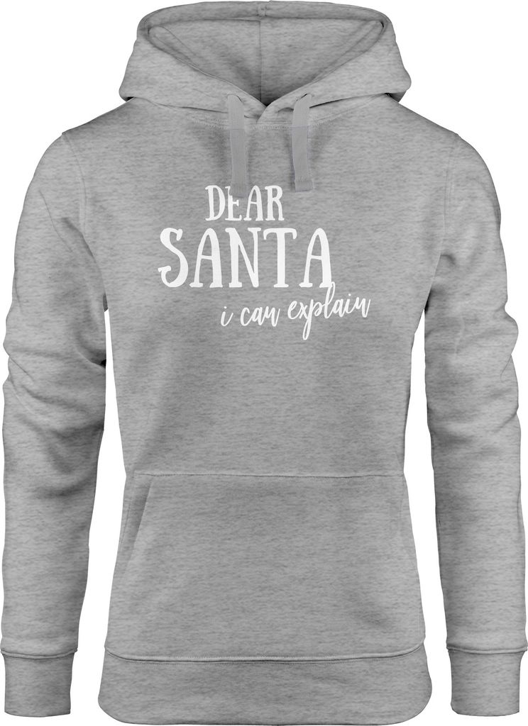 Kapuzen-Pullover Damen Spruch Dear Santa I can explain Sweater Pullover Hoodie Weihnachten lustig Moonworks grau M