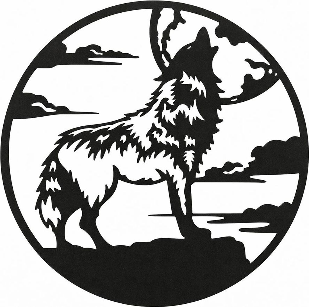 Moderne Wolf Wanddeko aus MDF 37x37cm – Schwarz Design