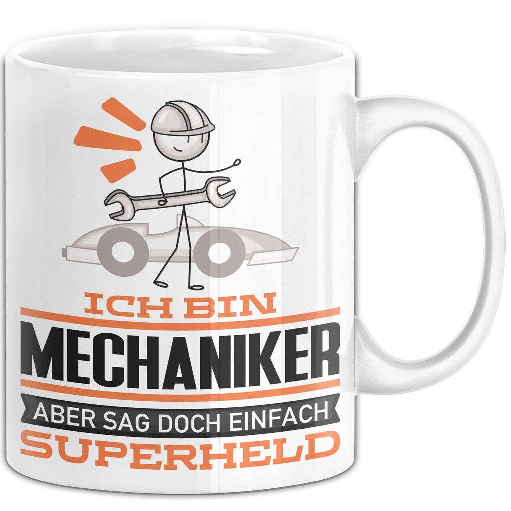 Mechaniker Geschenk Tasse Ich Bin Mechaniker Aber Sag Doch Einfach Superheld Lustige Geschenkdiee für Mechaniker Kaffee-Becher (Weiß)
