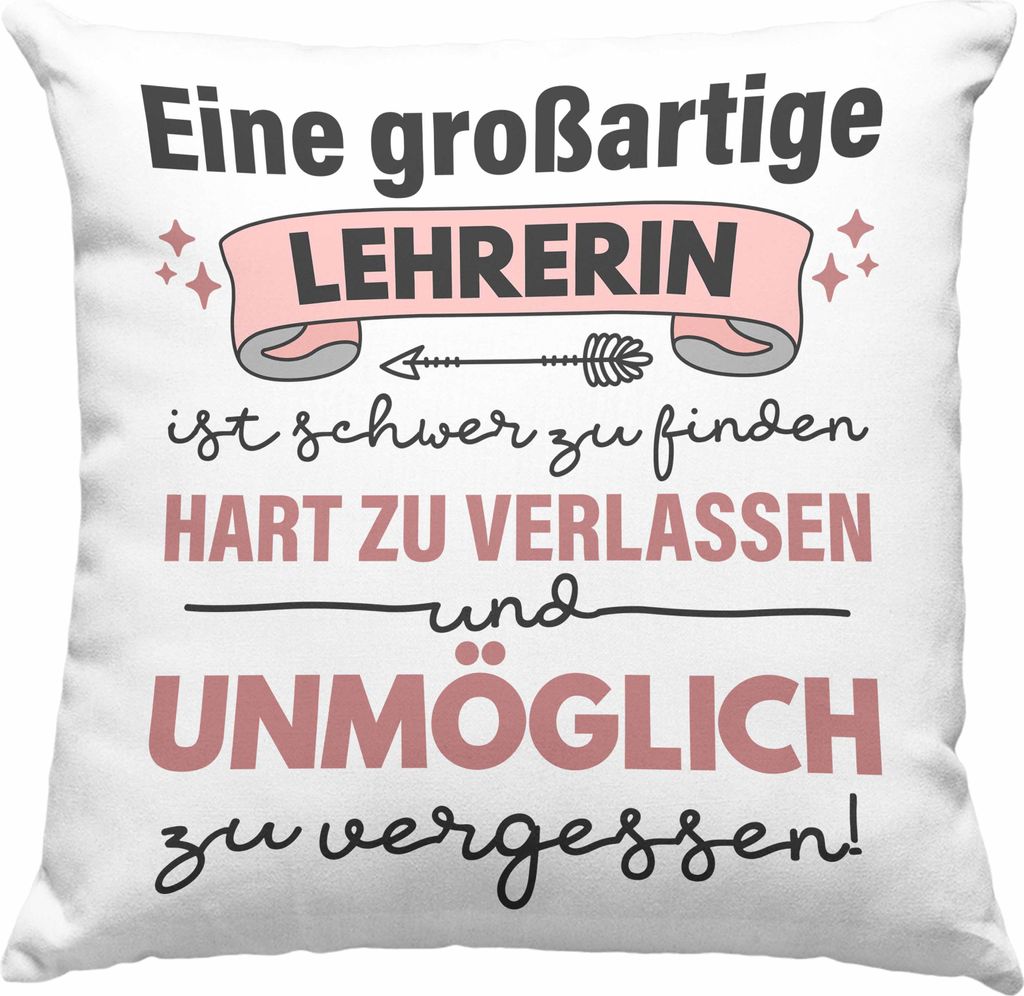 Trendation - Lehrerin Geschenk Deko-Kissen mit Füllung 40x40 Geschenkidee Lustig Danke Sprüche Dankeschön Grundschule (Grau)