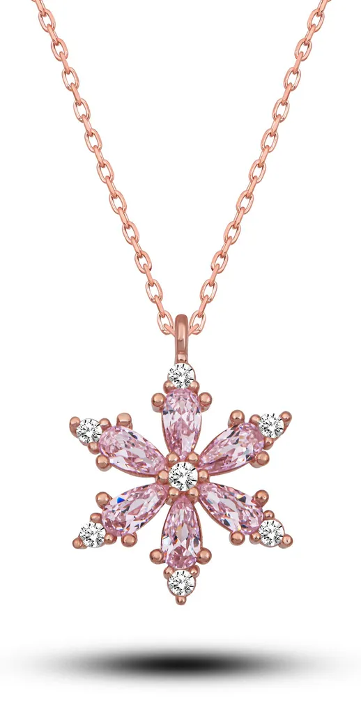 Collier Lotus Camélia Argent 925 Plaqué Or Rose avec Zircone pour Femme