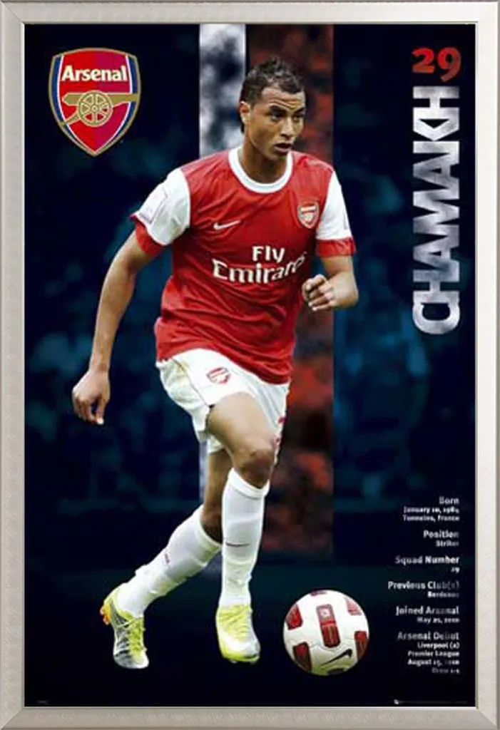 Cadre Photo avec Poster Foot Arsenal Chamakh Shinsuke Argenté Maxi