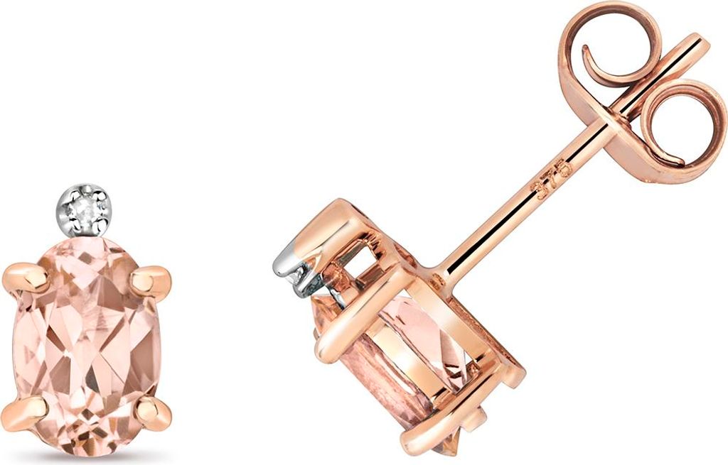 Funkelndes Feuer Schöne 9 Karat (375) Rotgold Diamant Paar Ohrstecker Brillant-Schliff H - PK mit Morganit - 8mm*5mm; TRS28466