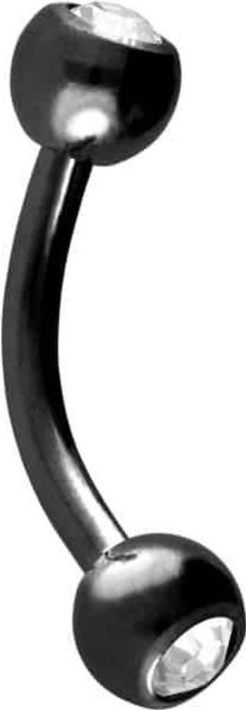 Bauchnabel-Piercing, Rook Piercing Chirurgenstahl Banane ZWEI KRISTALLE Schwarz Stablänge: 8mm + Stabstärke: 1,2mm + Kugelgröße: 4mm