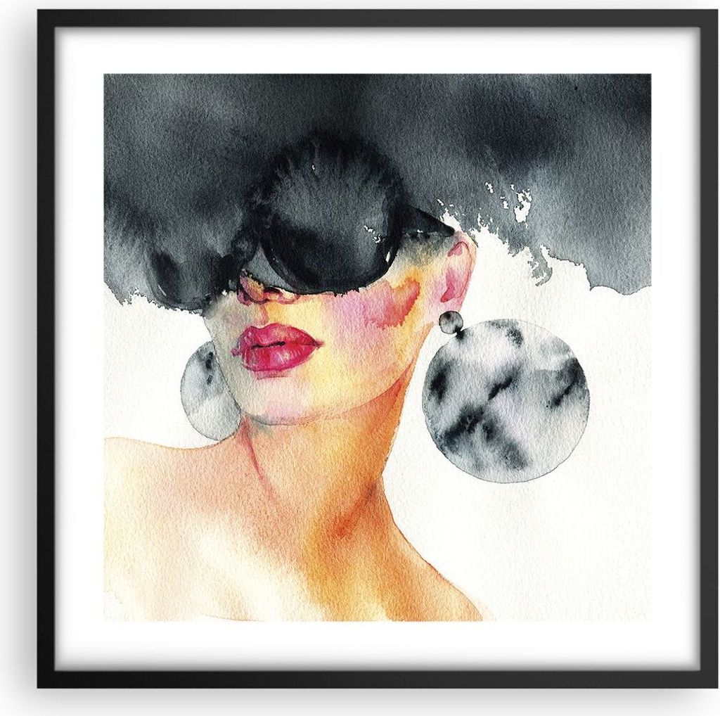 Gerahmtes Poster - Schwarzer Rahmen - Aquarell Modell Brille - 50x50 cm - Wand Bild - Wanddeko - Wandbilder - Kunstposter - Wandposter - Bilderrahm...