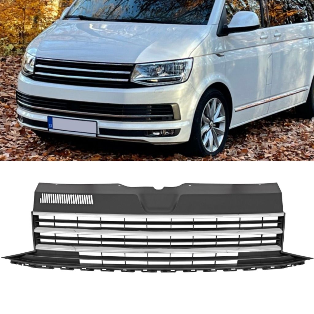 Kühlergrill für VW T6 Bj 15-19 Front Grill schwarz chrom 3 Rippen