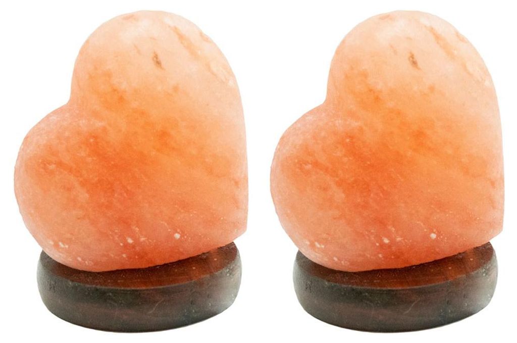 2er Tischleuchte, Holz, Naturfarbe, Salzkristall, Herzform Produktbild 