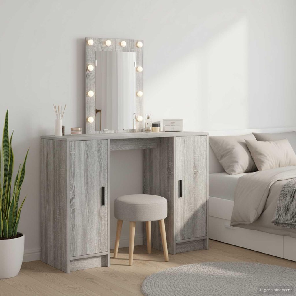(Robust Möbel)Schminktisch - modernes Design - Kosmetiktisch/Frisiertisch mit Speicher Grau 102x33x135cm Holzwerkstoff DE327654 - Schminktische