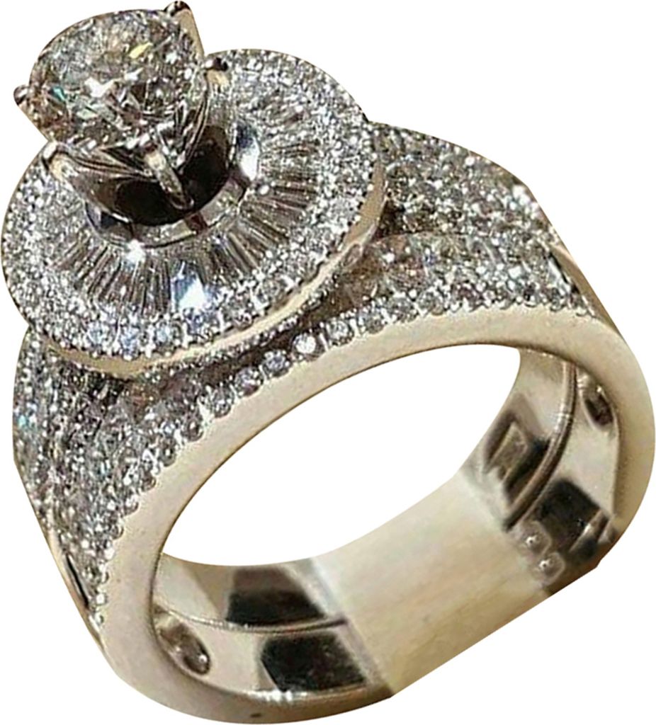 Teile/satz Mode Frauen Zirkonia Erklärung Engagement Finger Ring Schmuck-Silber,US 9