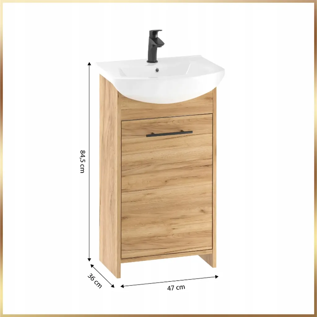 Solution Salle de Bain 45cm : Meuble Stamar Chêne avec Siphon Complet