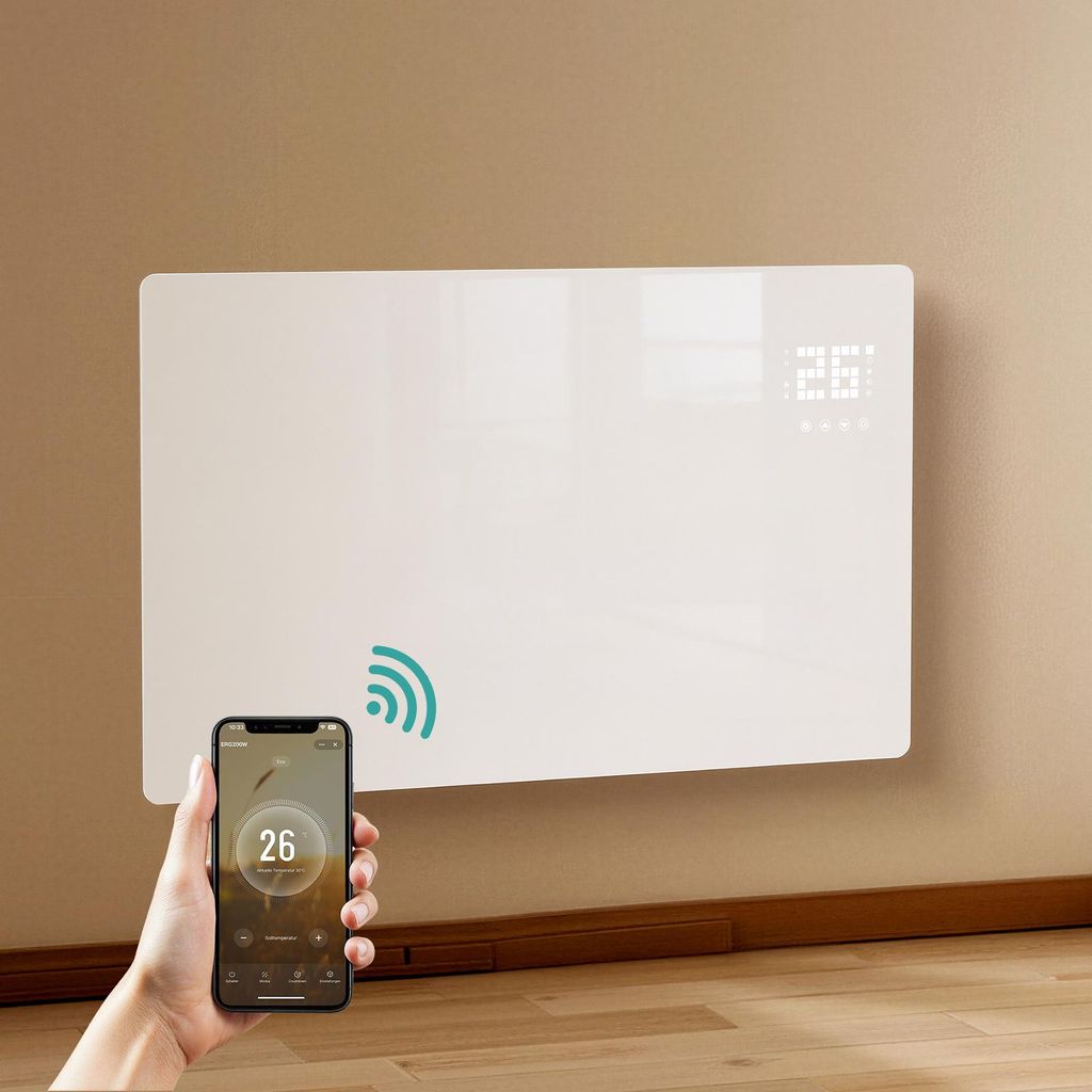 EMKE Konvektor elektrisch 2000W Design Glasheizung mit WiFi & App Steuerung Heizkörper für Schlafzimmer, Wohnzimmer, LED-Touch, Wandmontage/Stand...