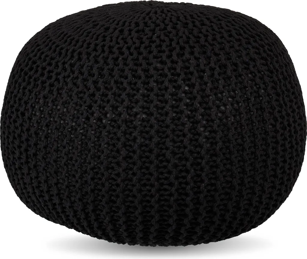Pouf Tricoté Main Relaxdays - Tabouret Bas Moelleux et Design Scandinave