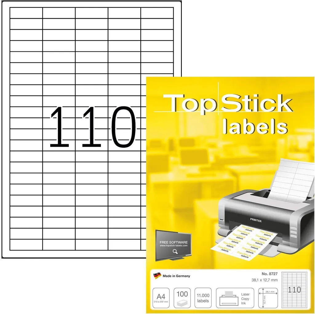 TOP STICK 8727 Etichette universali TOP STICK, 38,1 x 12,7 mm, bianco, 100 fogli.