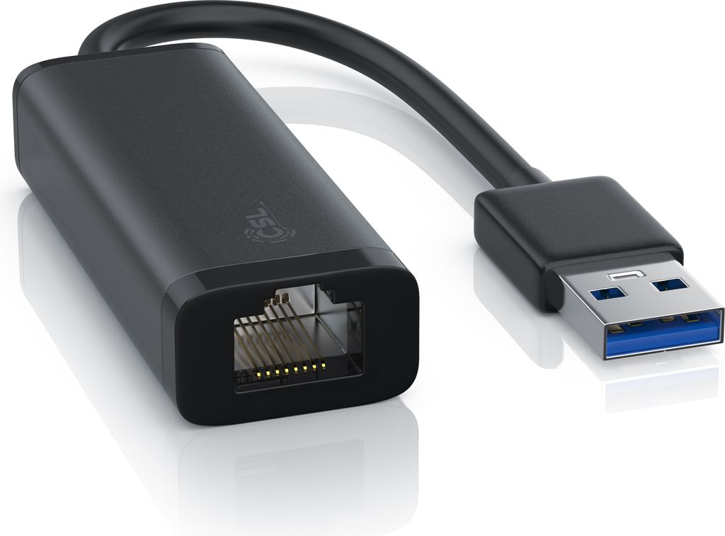 CSL Netzwerkadapter USB 3.0 Typ A Stecker auf RJ-45 Gigabit Ethernet Buchse, externe Netzwerkkarte