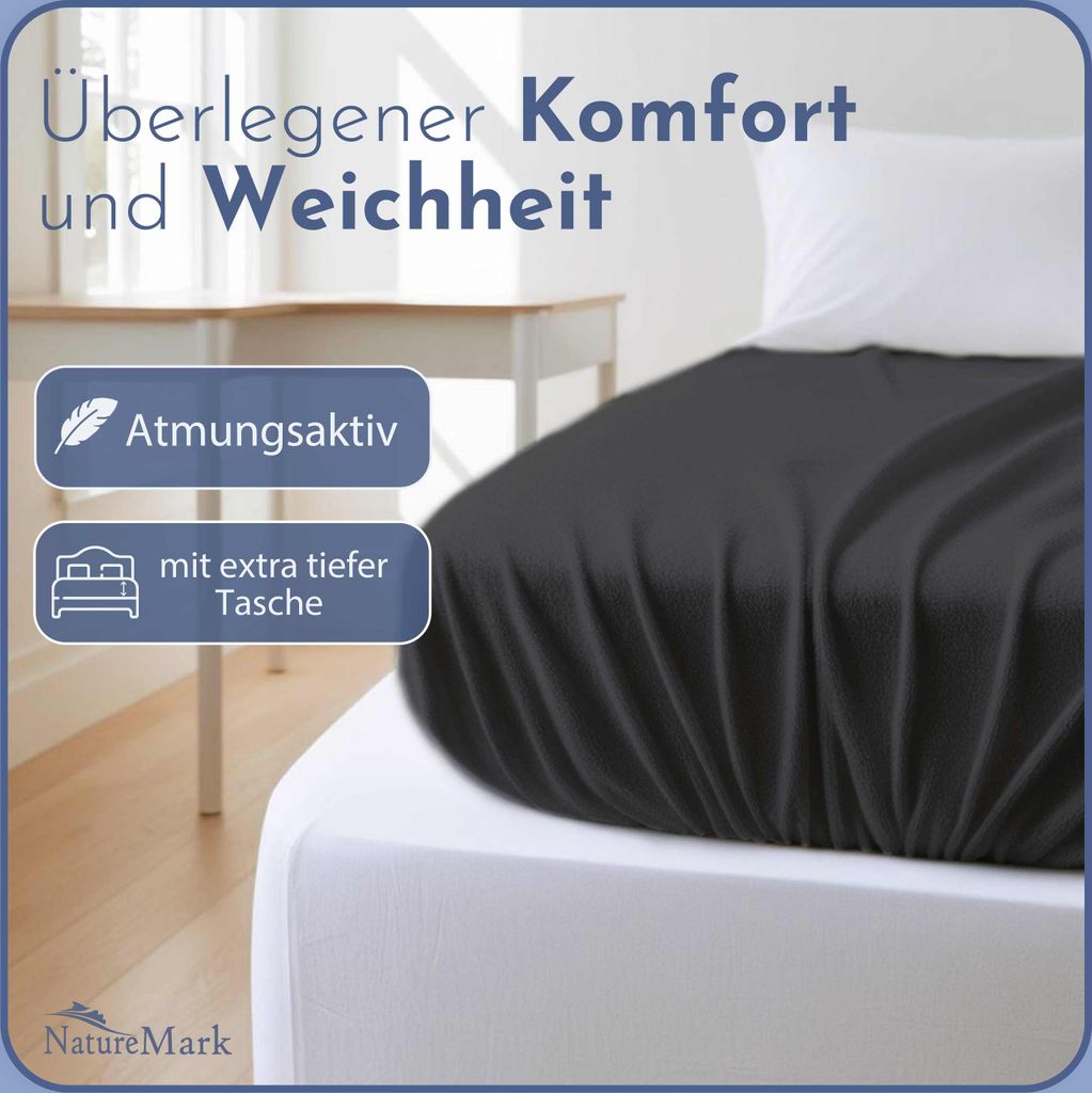 Frottee Spannbettlaken Spannbetttuch, 140x200 cm, Schwarz Produktbild 2