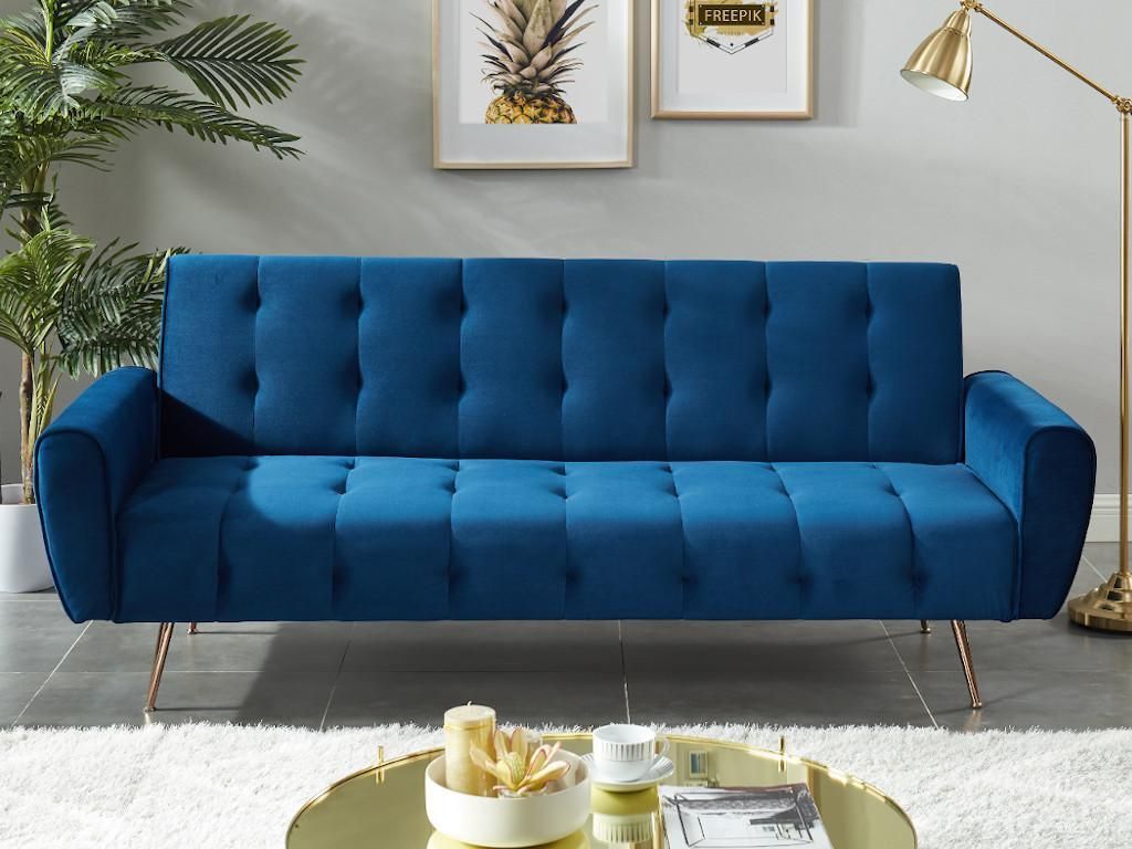 Schlafsofa Klappsofa 3-Sitzer - Samt - Dunkelblau - POLANI Produktbild 