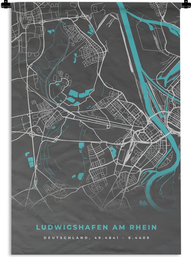 MuchoWow Wandteppich Wandbehang Deutschland - Blau - Ludwigshafen am Rhein - Stadtplan - Karte 90x135 cm Tapisserie Dekoration Wandtuch - Baumwol...