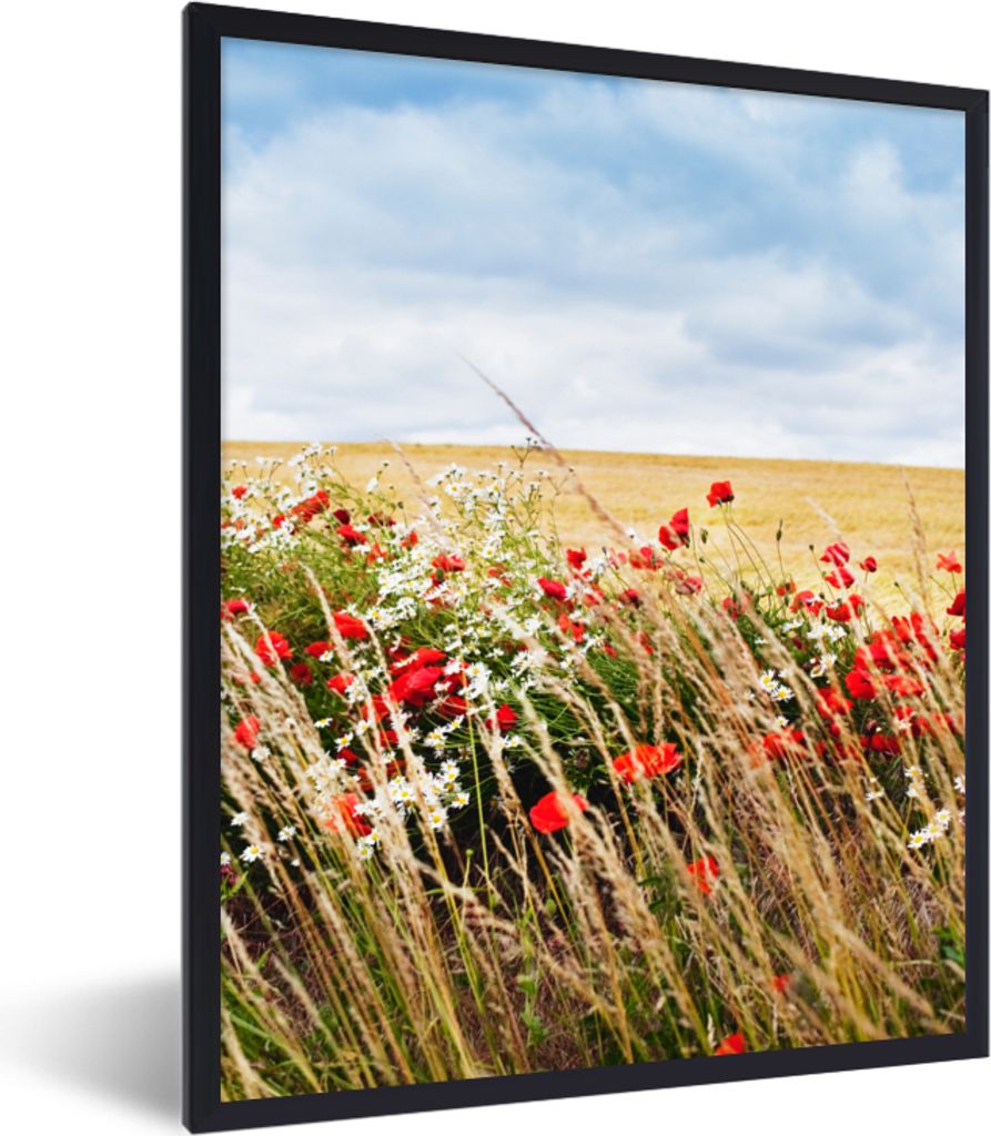MuchoWow Gerahmtes Poster Wolken - Blumen - Rot 30x40 cm - Poster mit Schwarzem Bilderrahmen Wandposter Rahmen Foto Bilder - Wanddeko - Kunstdrucke