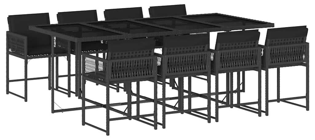 vidaXL 9-tlg. Garten-Essgruppe mit Kissen Schwarz Poly Produktbild 