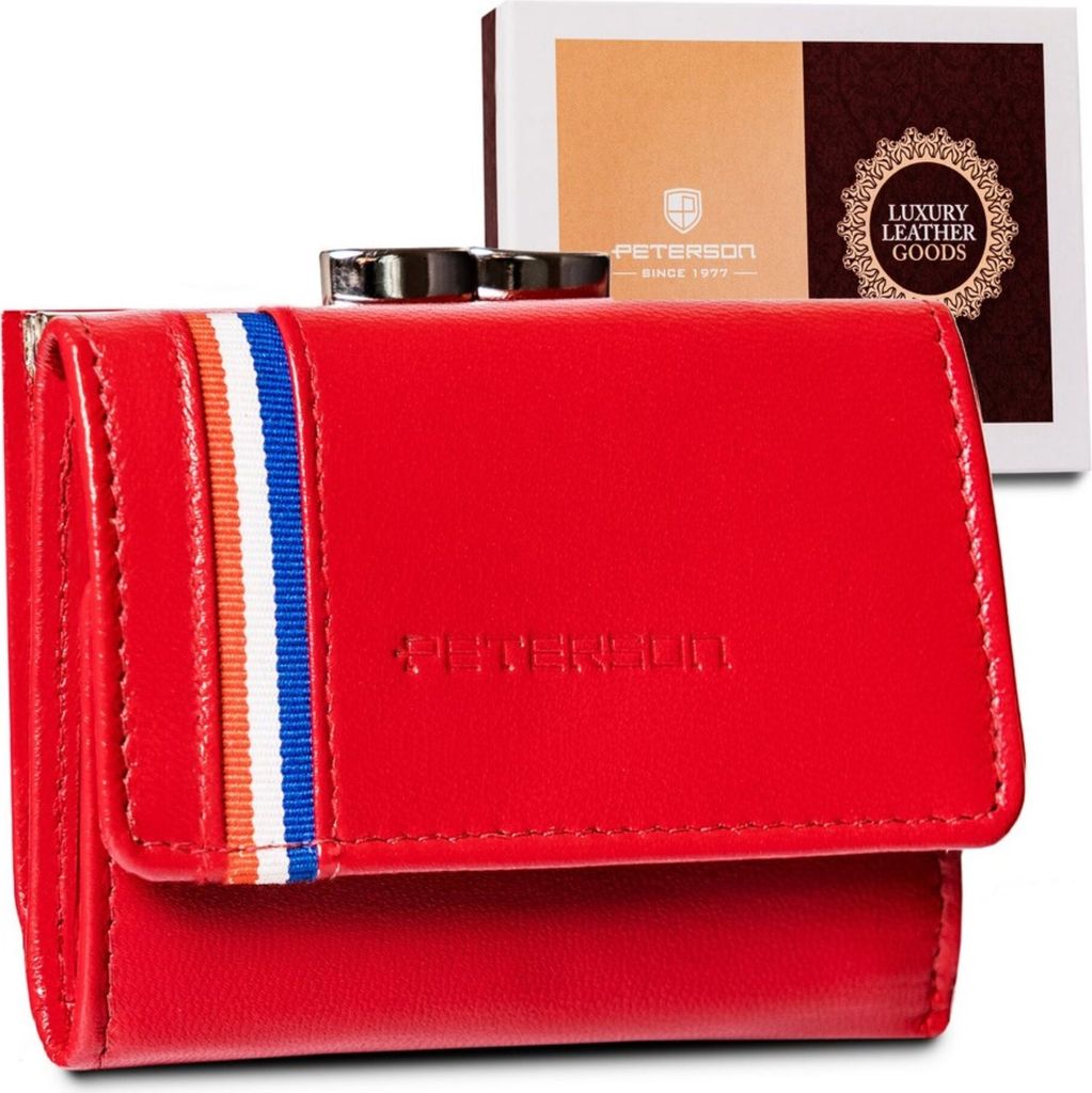 Peterson | Kleines Lederportemonnaie, für Damen, mit RFID-Schutz, Rot, 9.5x7 cm