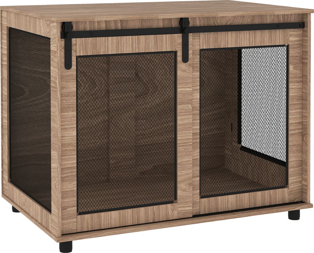 PawHut Hundekäfig Möbel, Hundebox mit 2 verschließbaren Türen, Beistelltisch für Zuhause, Hundehaus für große Hunde unter 30 kg, Stahl, 98 x...