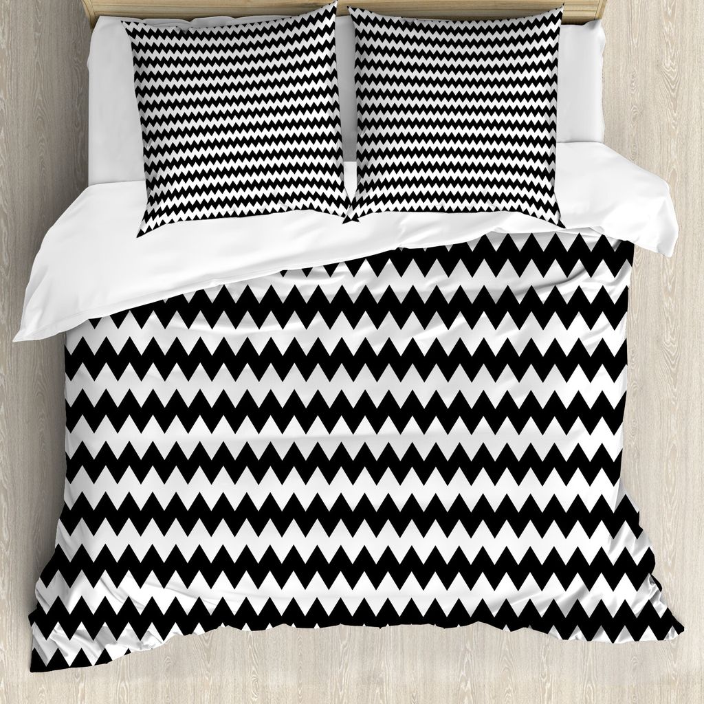 ABAKUHAUS Winkel Bettbezug, Zigzags Schwarzweiss, Milbensicher Allergiker geeignet mit Kissenbezügen, 200 cm x 200 cm - 80 x 80 cm, Schwarz-Weiss