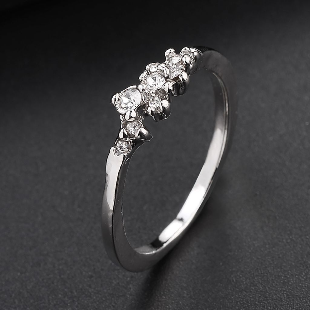 Damen-Ring, einfach vergoldet, glänzend, 9 Strasssteine, Knuckle-Ring für Dating-Silber,US 8
