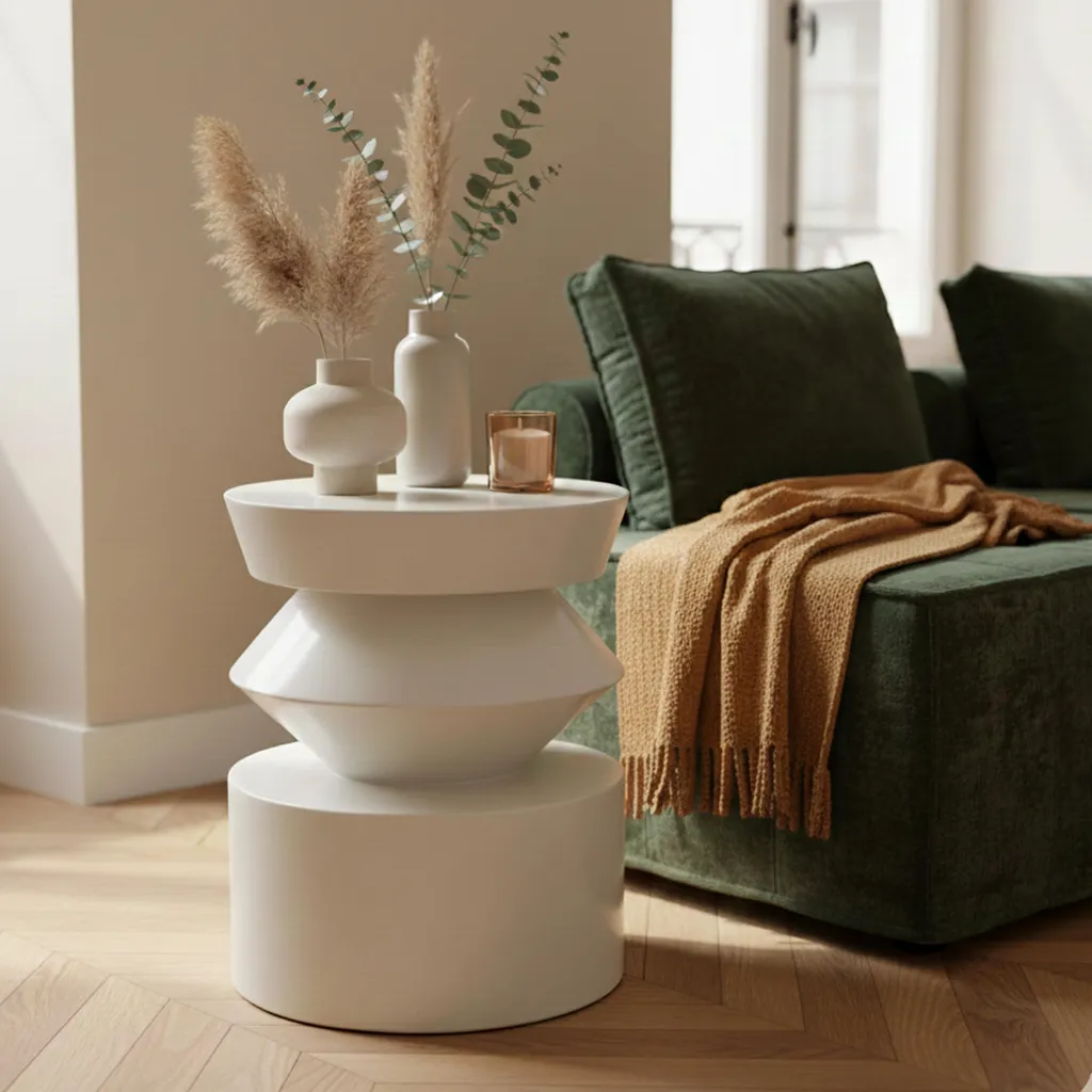 Petite table basse ronde effet laqué ivoire Agatha Oviala pour salon