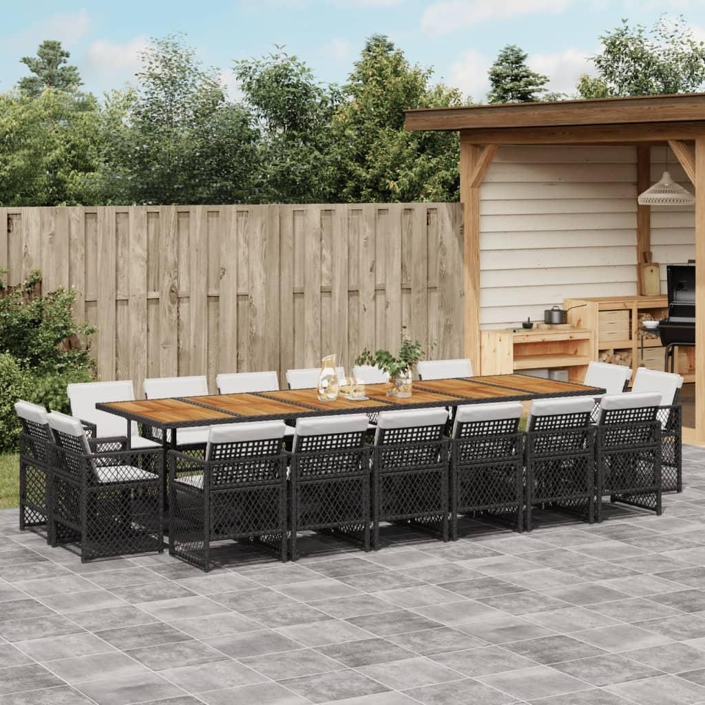 Maison Exclusive - 17-tlg. Garten-Essgruppe mit Kissen Schwarz Poly Rattan