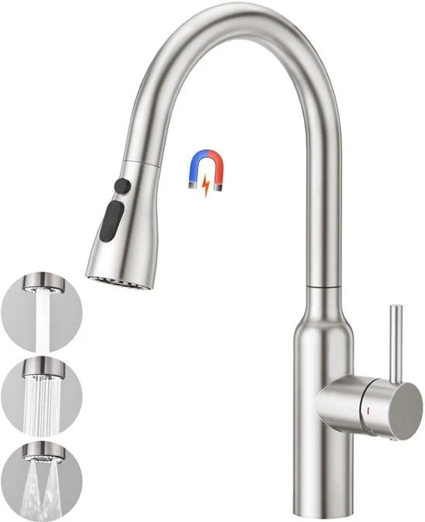 Mitigeur de cuisine avec douchette extractible et 3 types de jets d'eau