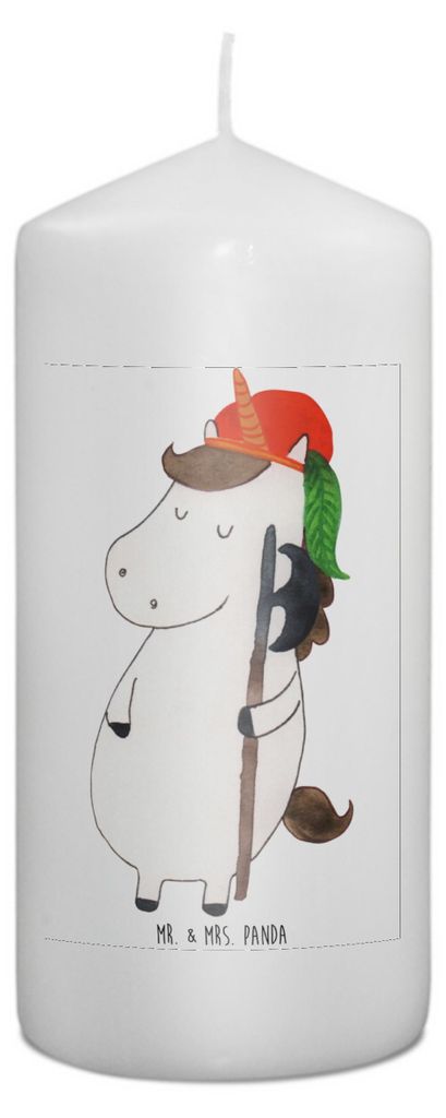 Mr. & Mrs. Panda Kerze Einhorn Junge 15 x 7 cm - Weiß - Geschenk, Wachskerze, Einhörner, Unicorn, Bube, Erinnerungskerze, Stumpenkerze, Erinnerun...