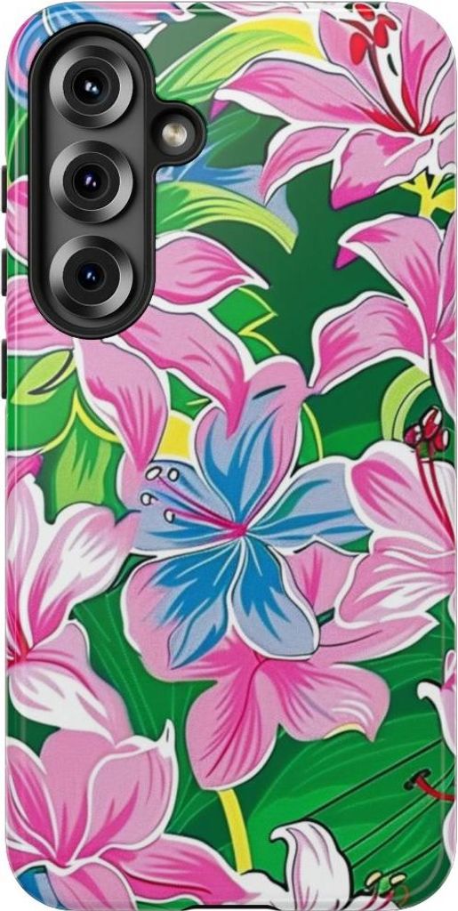 Blumiges Pink-Blau-Muster – Hülle Kompatibel mit Samsung Galaxy S25 Plus