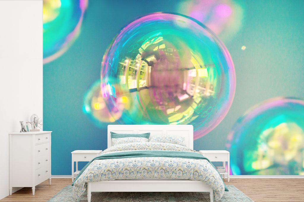 MuchoWow Fototapete für Wohnzimmer oder Schlafzimmer Wandtapete Vinyl Motivtapete Große farbige Blase - 360x240 cm - Vinyl-Tapete