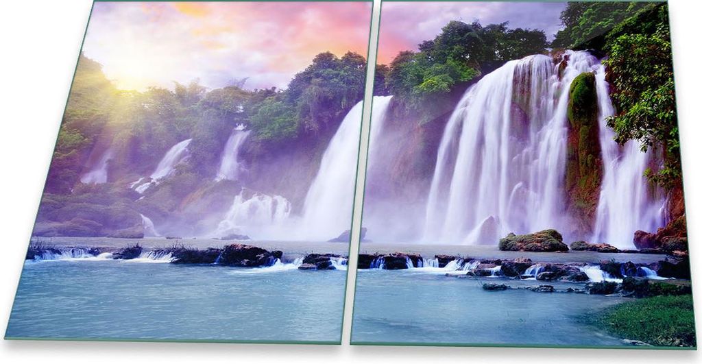 Herdabdeckplatte Glaskeramik 2-Teilig 2x40x52 Natur Grün Abdeckung Spritzschutz Glas