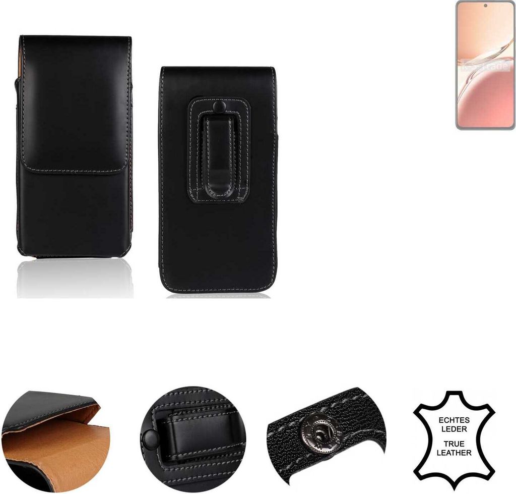 K-S-Trade Holster Gürteltasche Handy Hülle Schutzhülle kompatibel mit Oppo Reno12 FS 4G Handyhülle Leder schwarz, 1x
