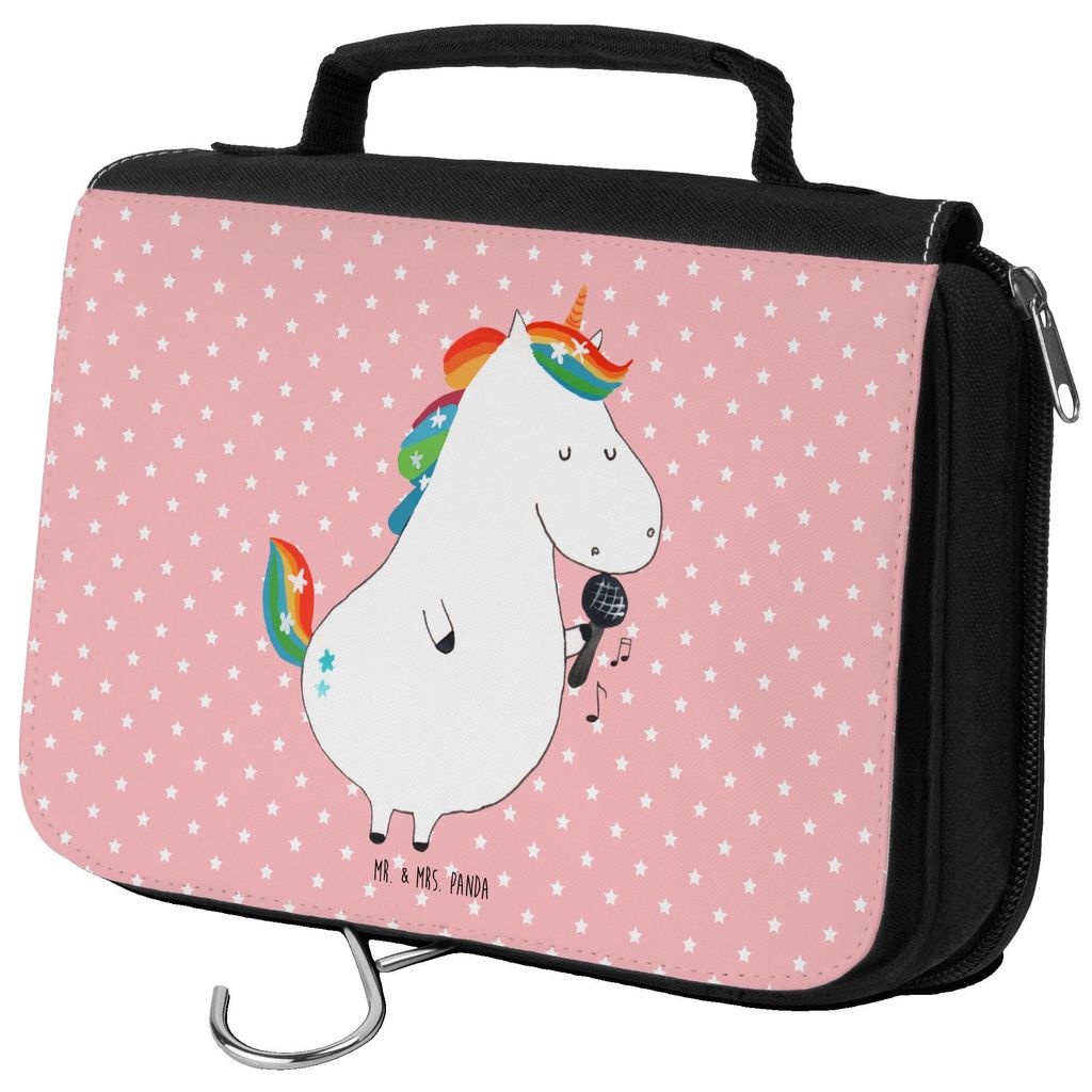Mr. & Mrs. Panda Necessaire Einhorn Sänger - Rot Pastell - Geschenk, Unicorn, Disco, Geburtstag, kulturtäschchen, Kulturbeutel, Kosmetiktasche, F...