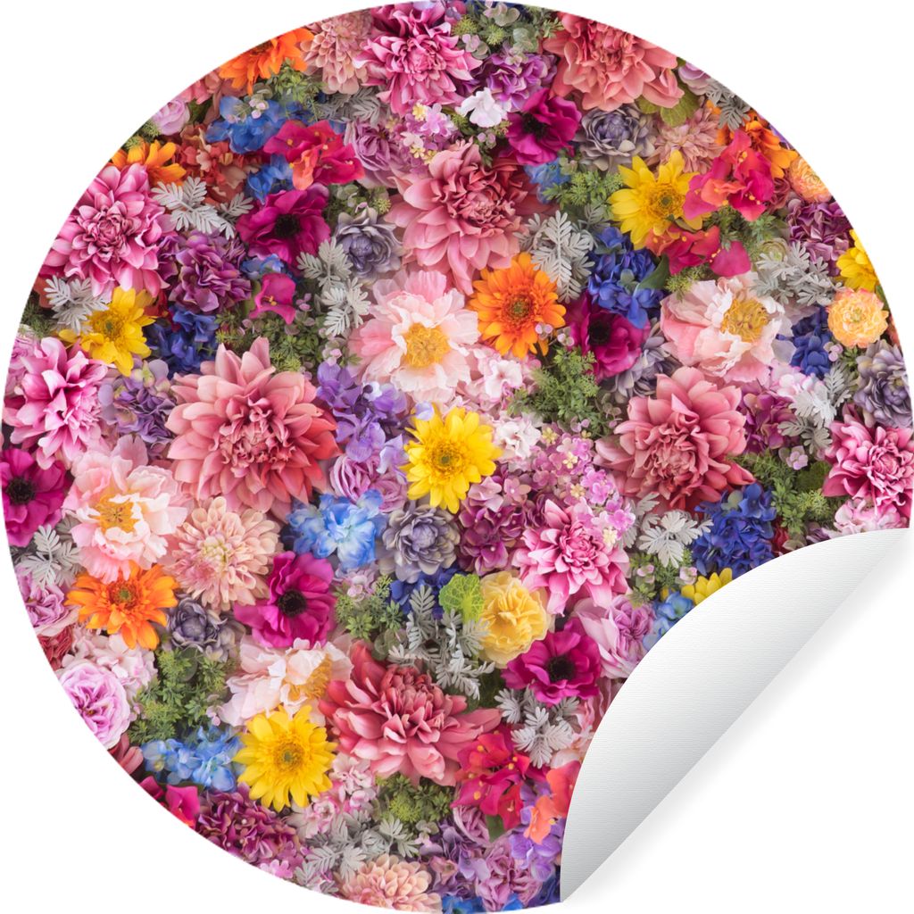 MuchoWow Runde Wandtattoo - Wandsticker Tapete Aufkleber Blumen - Farben - Collage Ø 30 cm Selbstklebend und Repositionierbar - Wandaufkleber - ...