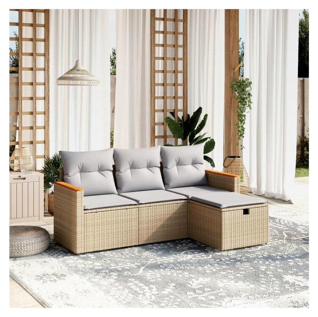 Ecklounge für den Balkon mit Stauraum, Gartenlounge für kleine Balkone, Rattan Sofa für den Außenbereich